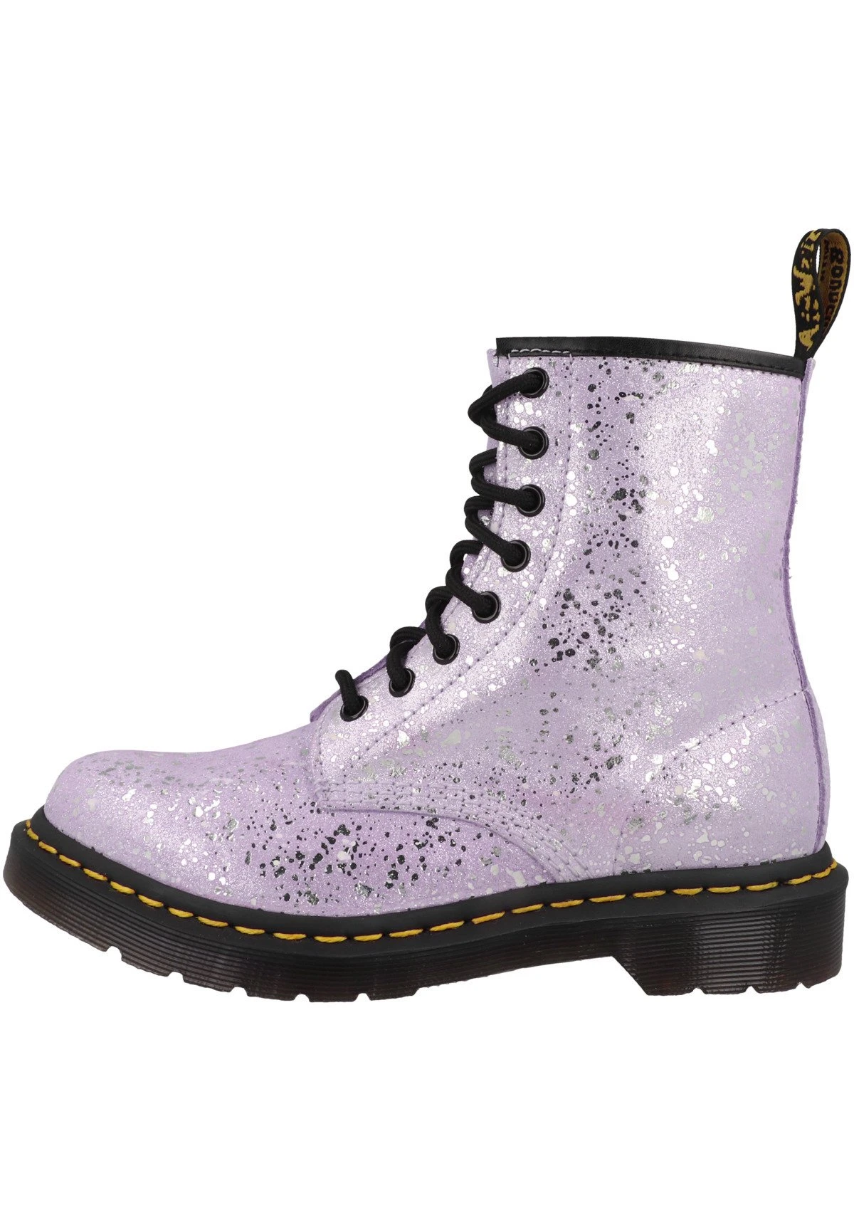 Dr. Martens Enkellaarsjes Met Plateauzool - Lilac Metallic Paint Splatter 3 Dr. Martens Enkellaarsjes Met Plateauzool - Lilac Metallic Paint Splatter