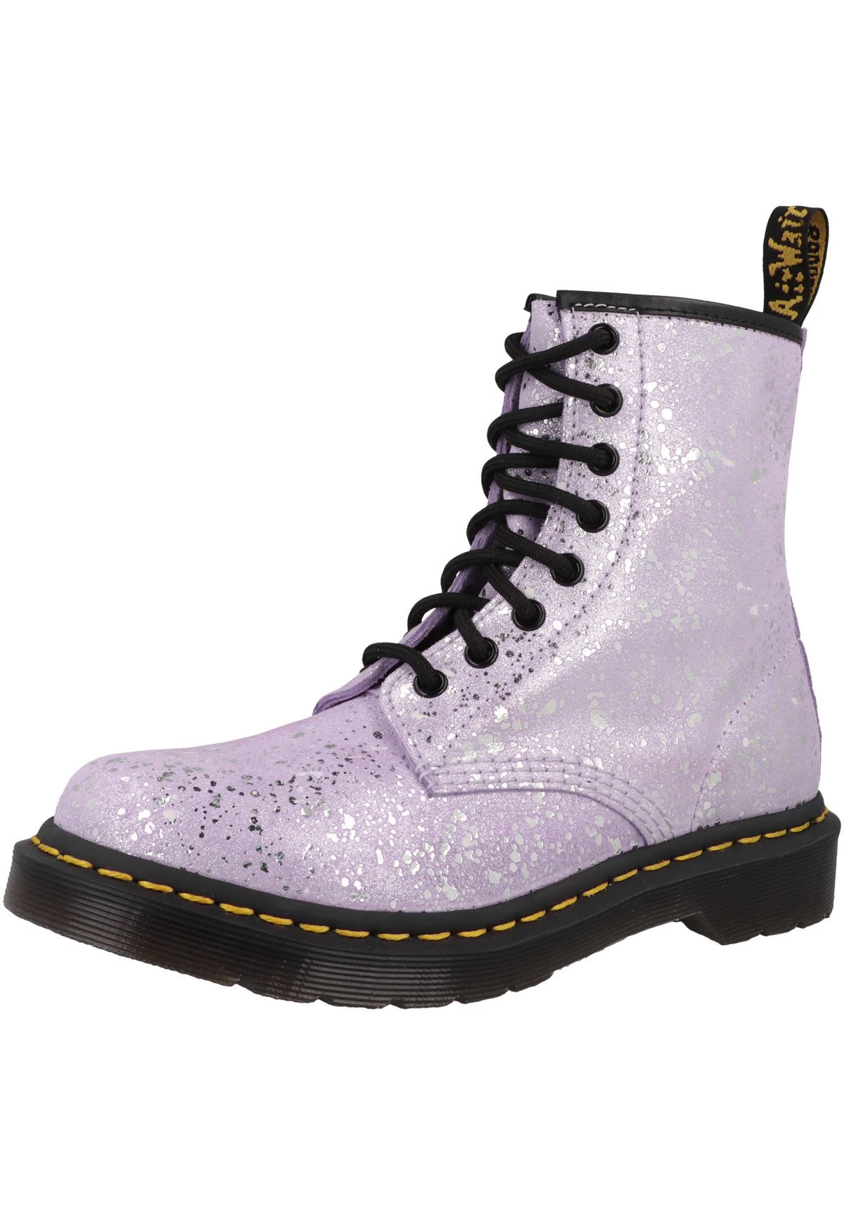Dr. Martens Enkellaarsjes Met Plateauzool - Lilac Metallic Paint Splatter 4 Dr. Martens Enkellaarsjes Met Plateauzool - Lilac Metallic Paint Splatter - Afbeelding 2