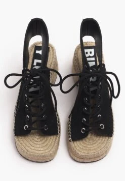 Black Split Leather Heel Sandal - Espadrilles - Black -Mode Schoenen 429a41ade5d84f33a842d2e28a670e32