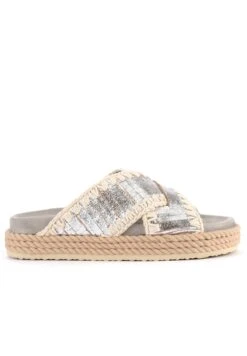 Mode Schoenen 48 Mou Rope Bio In Pelle Silver Con Ricamo - Muiltjes - Argento