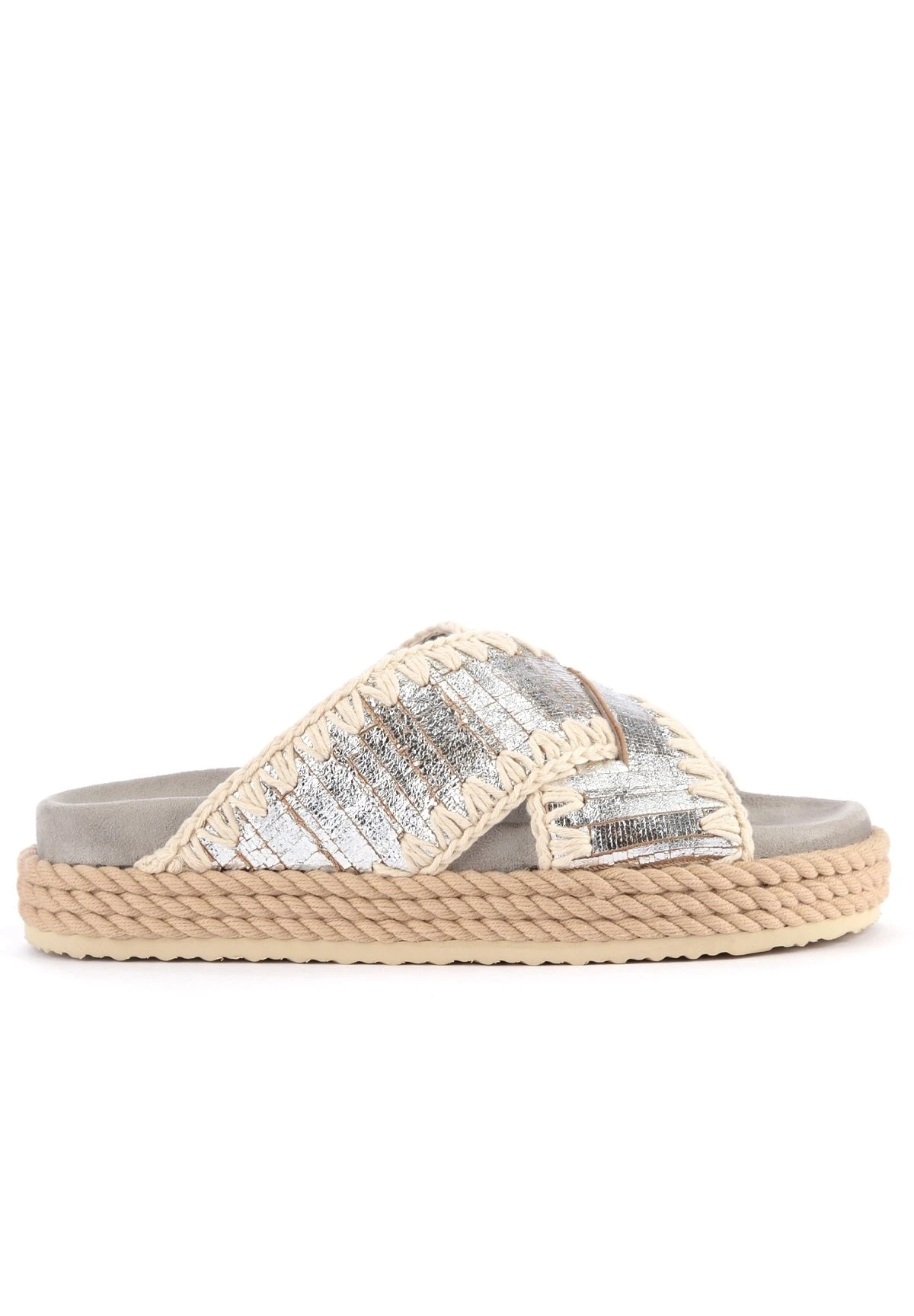 Mou Rope Bio In Pelle Silver Con Ricamo - Muiltjes - Argento 3 Mou Rope Bio In Pelle Silver Con Ricamo - Muiltjes - Argento