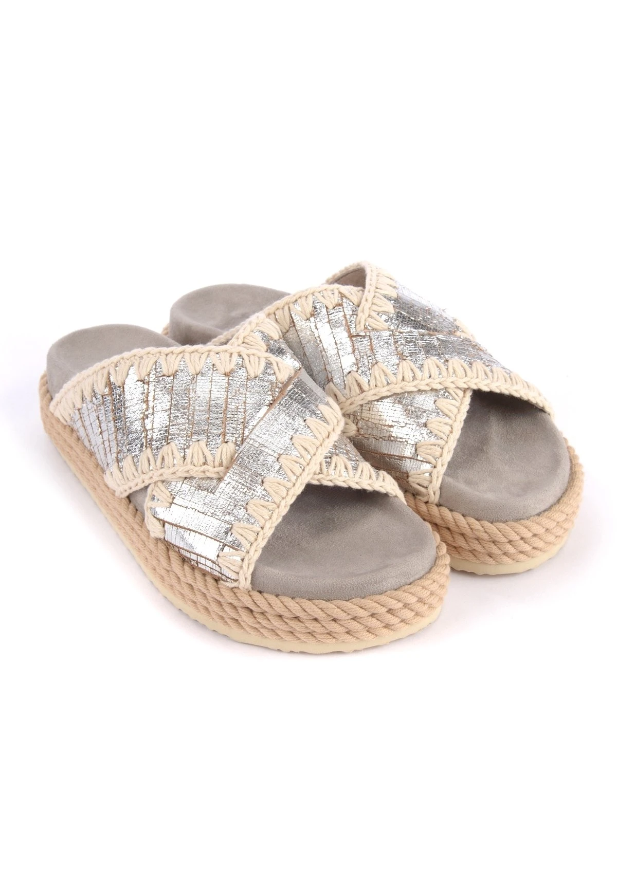 Mou Rope Bio In Pelle Silver Con Ricamo - Muiltjes - Argento 5 Mou Rope Bio In Pelle Silver Con Ricamo - Muiltjes - Argento - Afbeelding 3